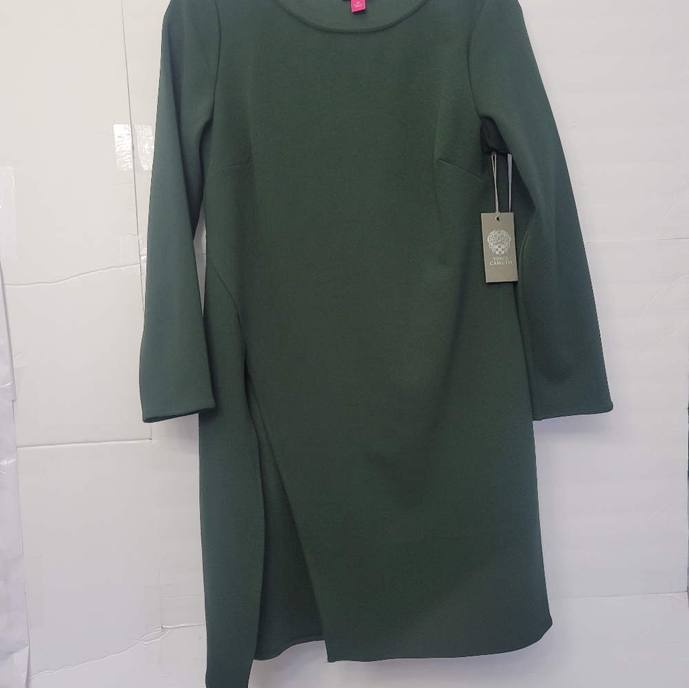 Vince Camuto Long Sleeve Side Slit Crepe Ponte Tunic Top In  Dark Willow - Picture 2 of 5
